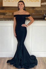 Dark Navy Off-the-Shoulder Prom Dress Mermaid Long