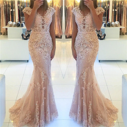 Mermaid Cap Sleeve Prom Dress Appliques