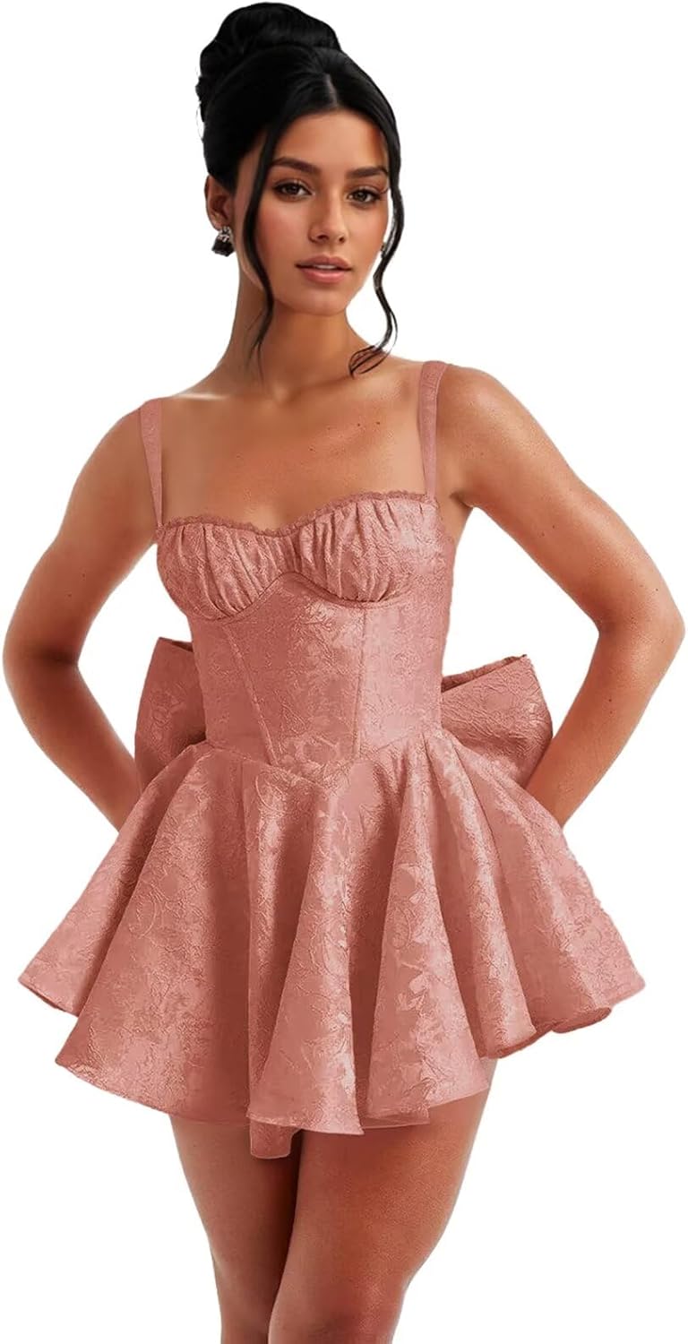 Short Satin Homecoming Dresses with Bows Applique Corset Prom Dress Mini HOCO Party Cocktail Gowns for Teens