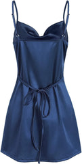ZAFUL Women's Satin Sleeveless Spaghetti Strap Mini Dress Sexy Slip Cowl Neck Silky Cocktail Party Dresses