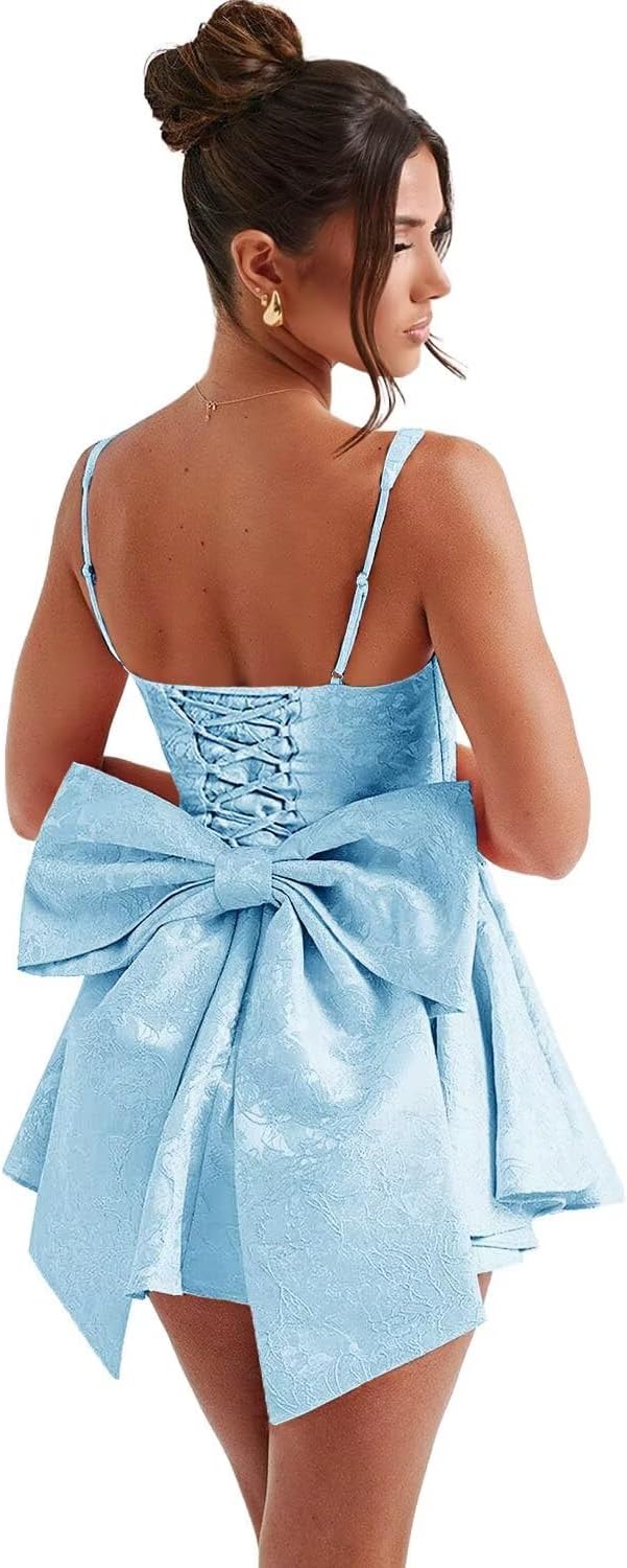 Short Satin Homecoming Dresses with Bows Applique Corset Prom Dress Mini HOCO Party Cocktail Gowns for Teens