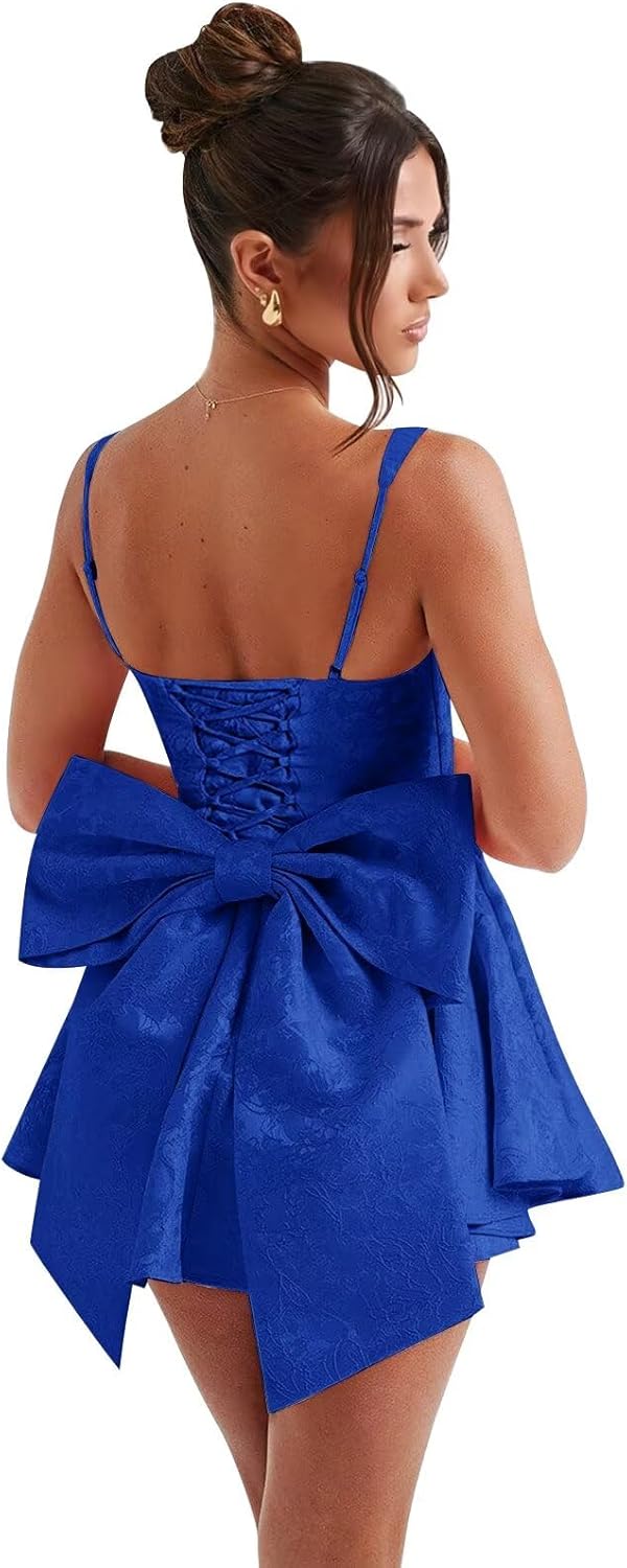 Short Satin Homecoming Dresses with Bows Applique Corset Prom Dress Mini HOCO Party Cocktail Gowns for Teens