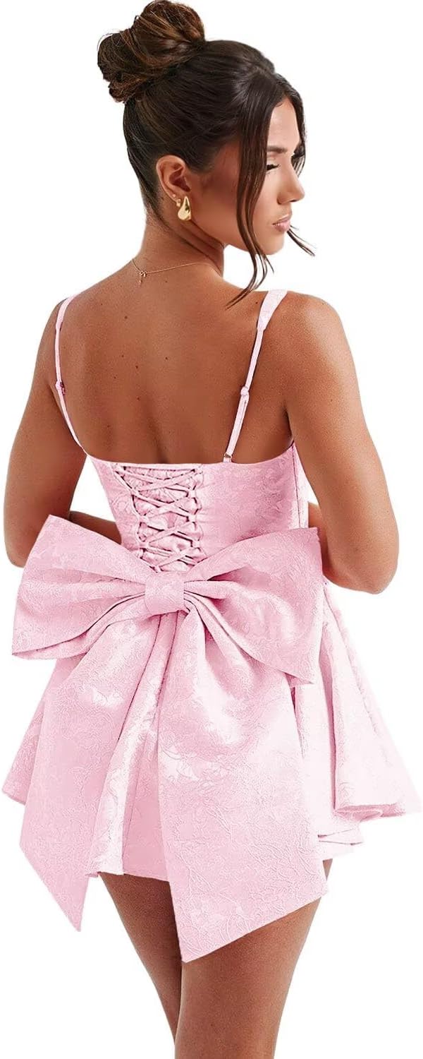 Short Satin Homecoming Dresses with Bows Applique Corset Prom Dress Mini HOCO Party Cocktail Gowns for Teens