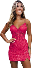 Loyeloy Short Homecoming Dresses for Teens 2025 V Neck Sparkly Sequin Applique Prom Evening Gowns