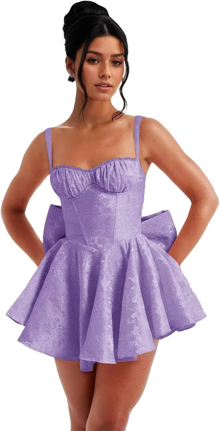 Short Satin Homecoming Dresses with Bows Applique Corset Prom Dress Mini HOCO Party Cocktail Gowns for Teens