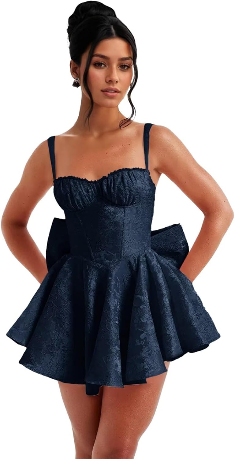 Short Satin Homecoming Dresses with Bows Applique Corset Prom Dress Mini HOCO Party Cocktail Gowns for Teens