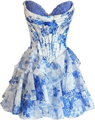 SEIM Strapless Corset Short Homecoming Dresses for Teens 2025 Tiered Ruffle Graduation Cocktail Party Dress