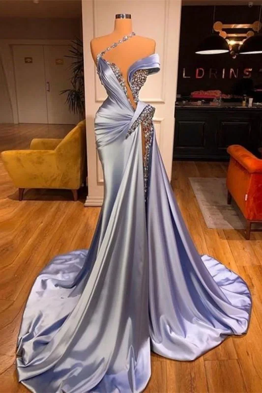  Off-the-Shoulder Mermaid Prom Dress Long Beadings with High Split