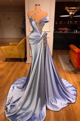  Off-the-Shoulder Mermaid Prom Dress Long Beadings with High Split