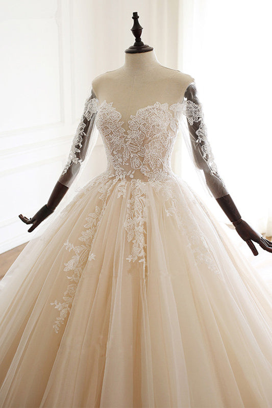 Sweetheart Long Wedding Dress with Modern Sleeves and Tulle Lace Ball Gowns