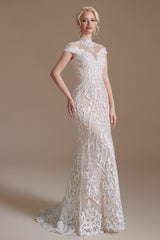 Elegant High-neck Long Lace Mermaid Wedding Dress With Sleeves