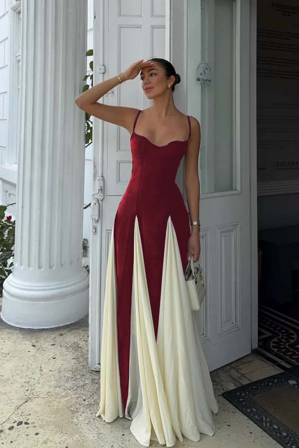 Black Ivory Spliced Sleeveless Spaghetti Straps A-Line Prom Dress