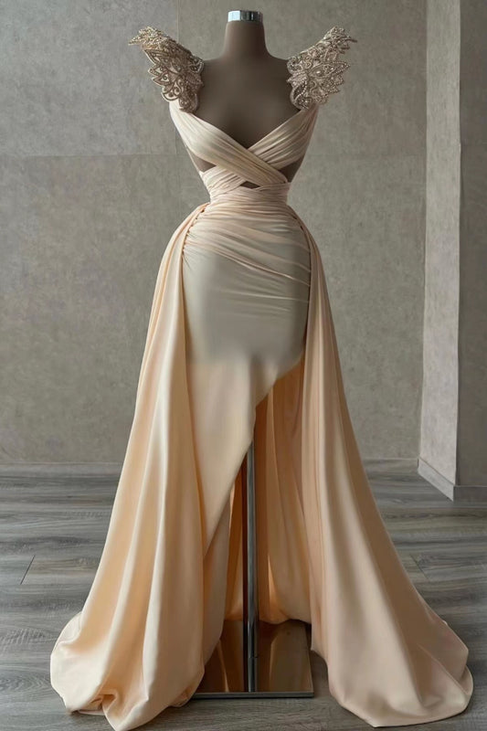 Goregous V-Neck Sleeveless Mermaid Evening Dress Beadings with Slit