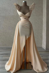 Goregous V-Neck Sleeveless Mermaid Evening Dress Beadings with Slit