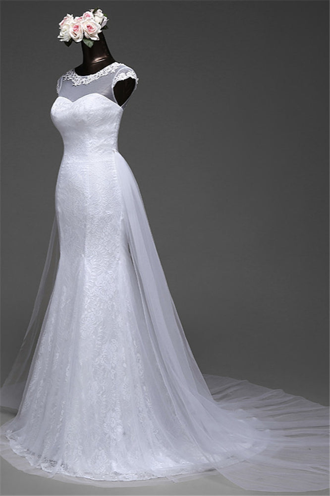 Elegant Mermaid Wedding Gown with Long Lace and Tulle Overskirt