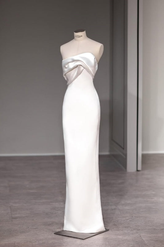 White Strapless Long Prom Dress Sleeveless