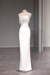 White Strapless Long Prom Dress Sleeveless