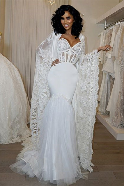 Modern Mermaid Wedding Dress with Lace Cape for the Sweetheart