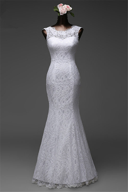 Elegant Long Mermaid Wedding Gown Featuring Lace and Jewel Tones