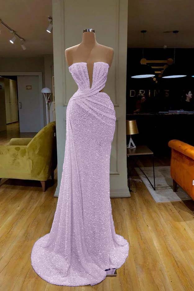  Gorgeous White Sequins Strapless Mermaid Prom Dress