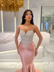 Baby Blue Mermaid Prom Dress Long Sweatheart Sleeveless with Beads