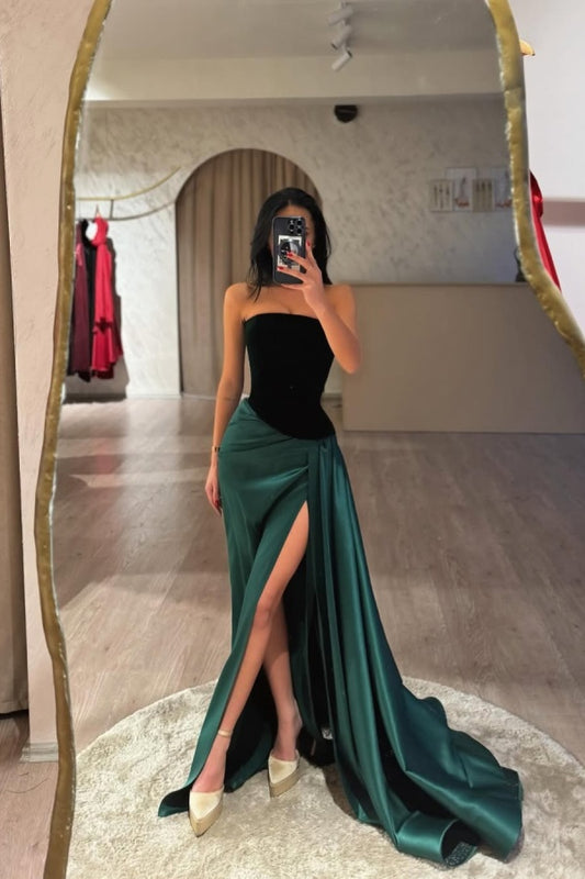 Strapless Long Prom Dress Sleeveless with Split