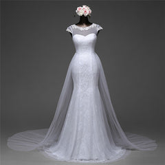 Elegant Mermaid Wedding Gown with Long Lace and Tulle Overskirt