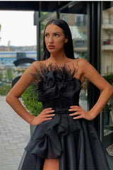 Sexy Black Long Prom Dress Split With Feather