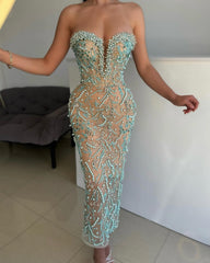 Beautiful Sweetheart Sheath Pearls Prom Dresses Long With Beadings