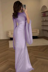 Elegant Ivory Evening Dress Chiffon Long Sleeves Mermaid Dress