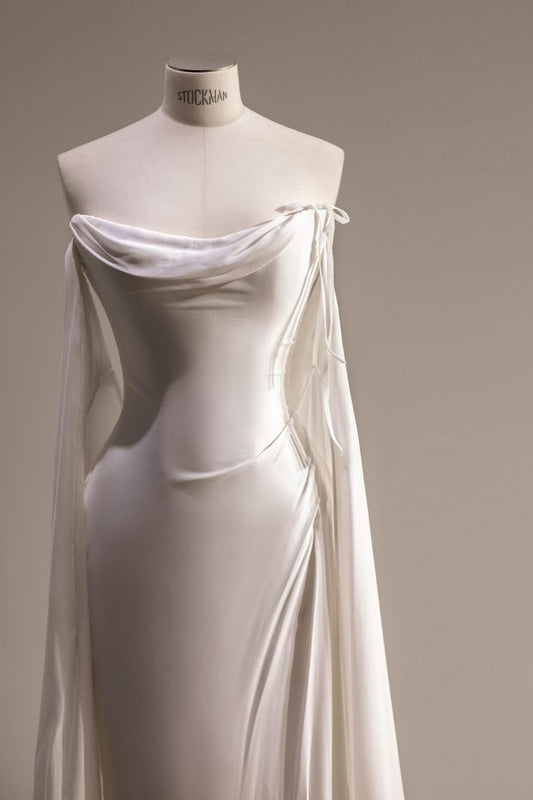 White Strapless Long Prom Dress Mermaid Sleeveless with Split