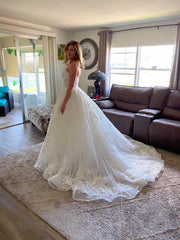 Elegant Off-The-Shoulder Beaded Lace A-line Bridal Gown