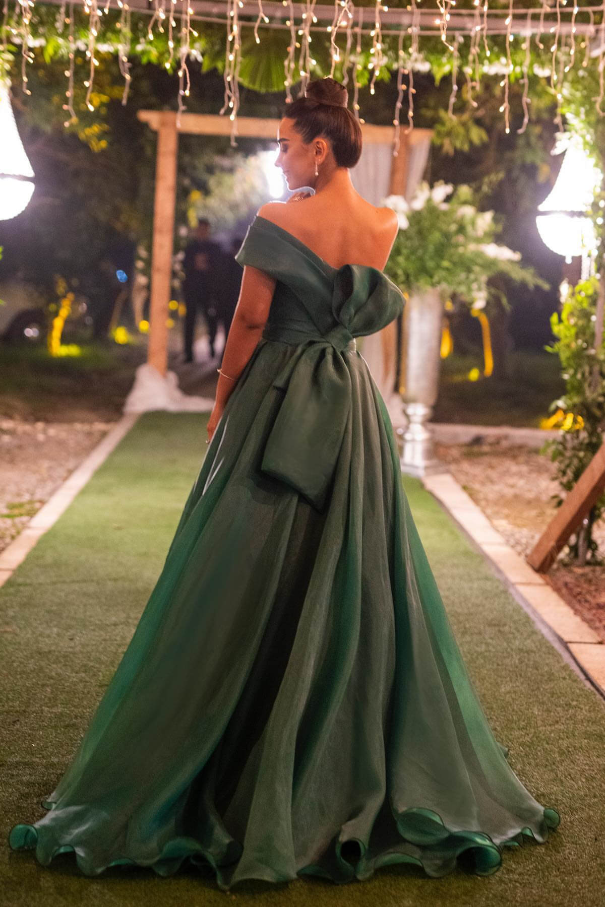 Dark Green Strapless One Shoulder Mermaid Front Split Evening Dress with Bowknot