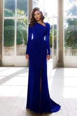 Elegant Long Sleeve Yellow Prom Dress Asymmetric Pleated Slit