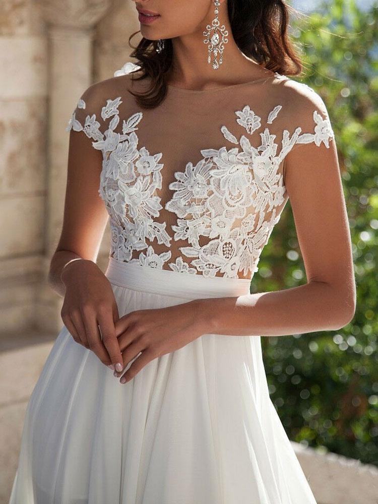Beach Wedding Dress with Front Split and Lace Appliques