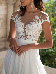 Beach Wedding Dress with Front Split and Lace Appliques