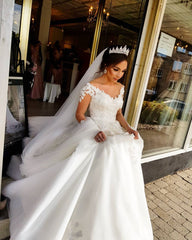 A-line Off-the-shoulder Wedding Dress with Elegant Long Sleeves and Appliques
