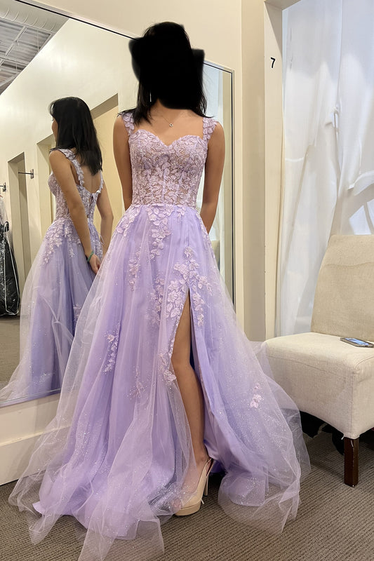 Classic Straps Sweetheart Appliques Prom Dress Long With Slit