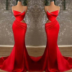One Shoulder Spaghetti Strap Red Prom Dress Asymmetric Dress