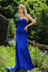 Chic One Shoulder Prom Dress Mermaid Long With Ruffle V-Neck