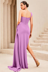 New Arrival Lavender One Shoulder Mermaid Prom Dress Split With Ruffles