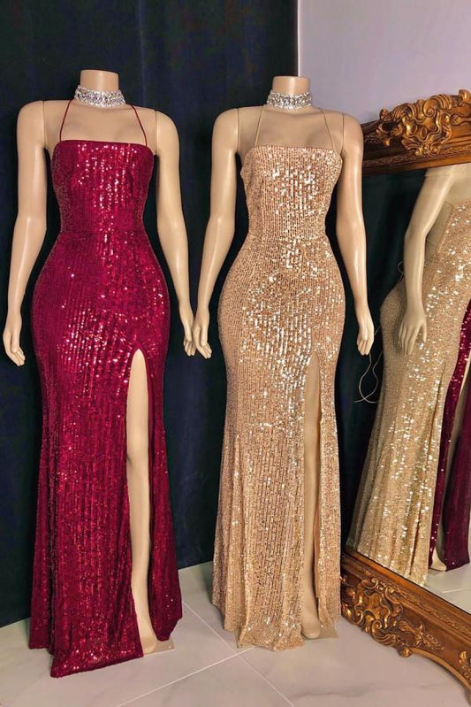 Sequins Mermaid Long Prom Dress Spaghetti-Straps On Sale