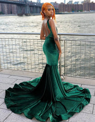 Stunning Emerald Green Mermaid Prom Dress Long Beadings On Sale Sleeveless