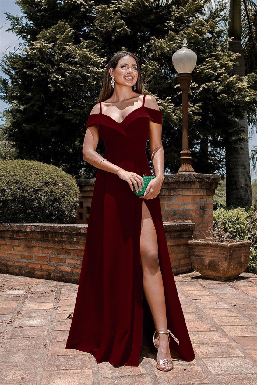Burgundy Front Split Mermaid Sweetheart Sequins Prom Dress with Spaghetti-Straps