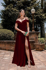 Burgundy Front Split Mermaid Sweetheart Sequins Prom Dress with Spaghetti-Straps