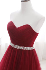 Burgundy Sweetheart Tulle Long prom Dress Crystal