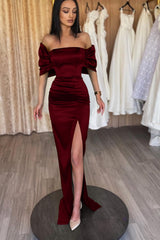  Emerald Off-the-Shoulder Prom Dress with Split