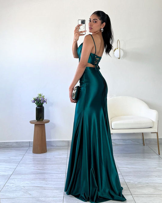 Jade One Shoulder Sleeveless Mermaid Prom Dress with Long Slit