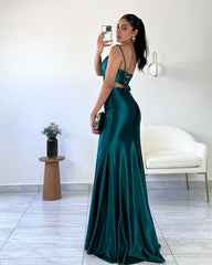 Jade One Shoulder Sleeveless Mermaid Prom Dress with Long Slit