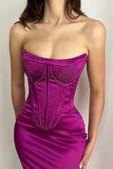 New Arrival Purple Strapless Sleeveless Mermaid Prom Dress On Sale